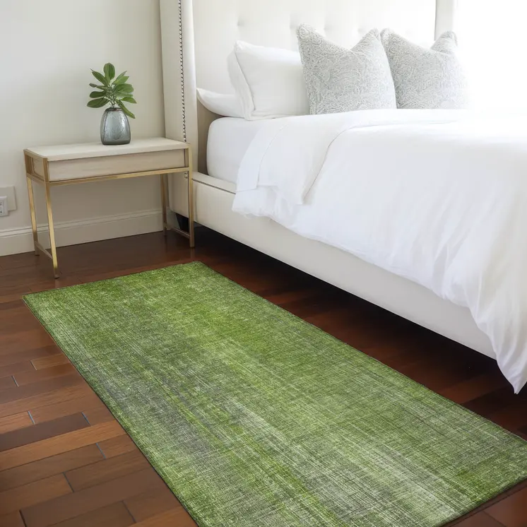 8' Runner Green Striped Washable Non Skid Indoor Outdoor Runner Rug