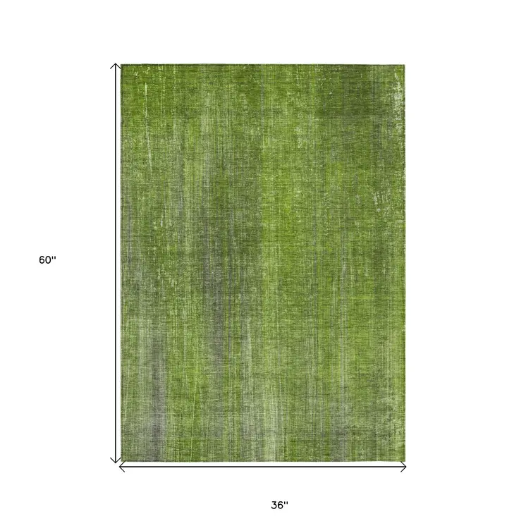 3' X 5' Green Striped Washable Non Skid Indoor Outdoor Area Rug