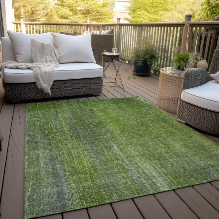 5' X 8' Green Striped Washable Non Skid Indoor Outdoor Area Rug