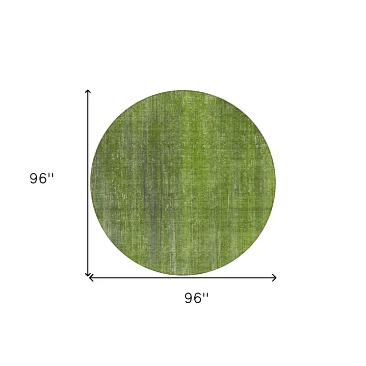 8' Round Green Round Striped Washable Non Skid Indoor Outdoor Area Rug