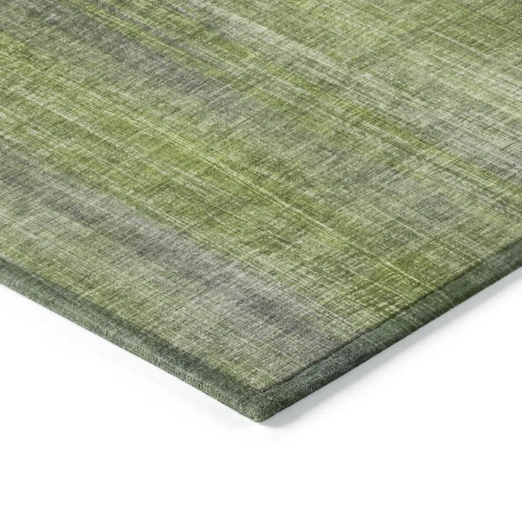 8' Round Green Round Striped Washable Non Skid Indoor Outdoor Area Rug