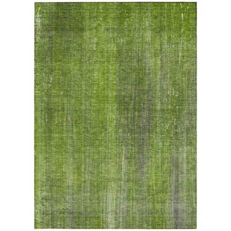8' X 10' Green Striped Washable Non Skid Indoor Outdoor Area Rug