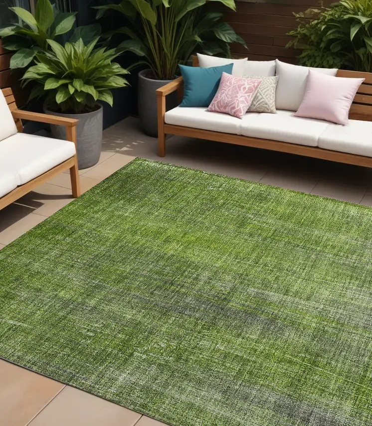 8' X 10' Green Striped Washable Non Skid Indoor Outdoor Area Rug