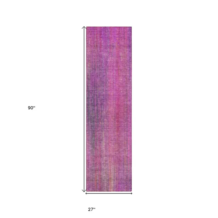 8' Runner Lilac Striped Washable Non Skid Indoor Outdoor Runner Rug