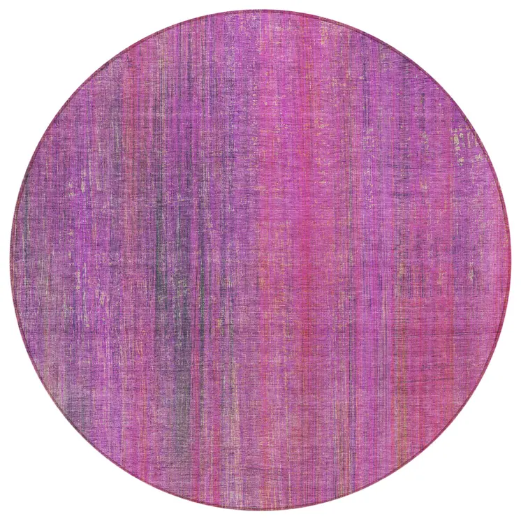 8' Round Lilac Round Striped Washable Non Skid Indoor Outdoor Area Rug