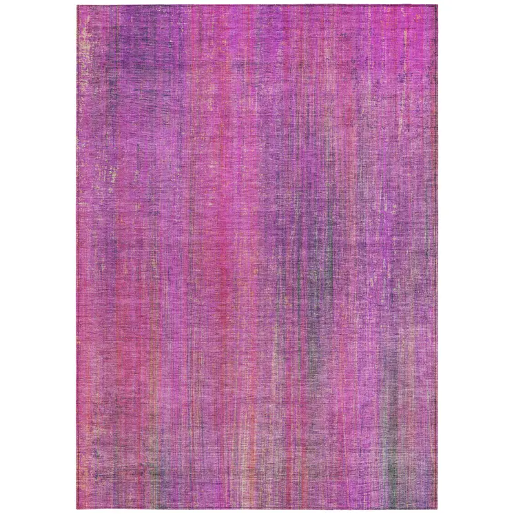 9' X 12' Lilac Striped Washable Non Skid Indoor Outdoor Area Rug