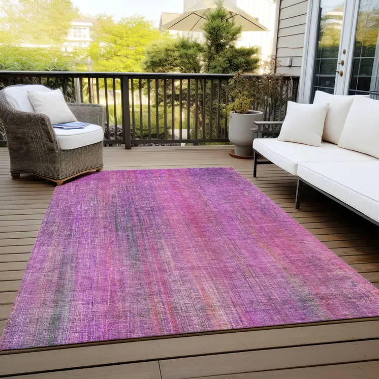 9' X 12' Lilac Striped Washable Non Skid Indoor Outdoor Area Rug