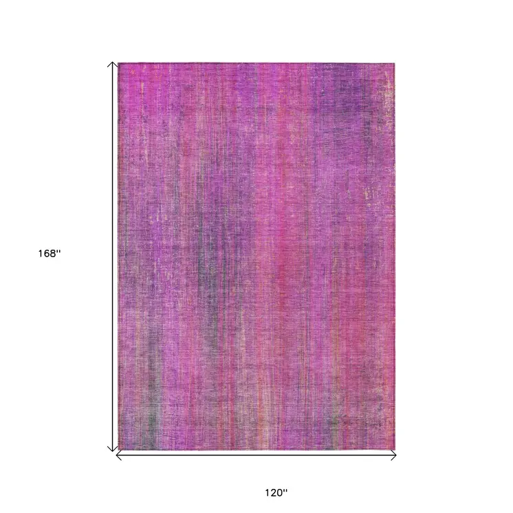 10' X 14' Lilac Striped Washable Non Skid Indoor Outdoor Area Rug