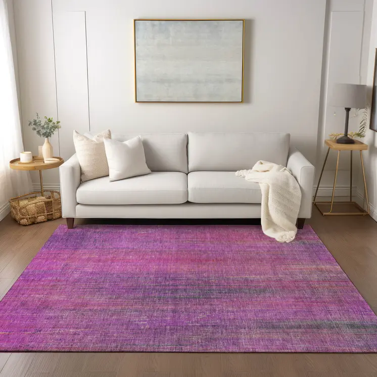 10' X 14' Lilac Striped Washable Non Skid Indoor Outdoor Area Rug