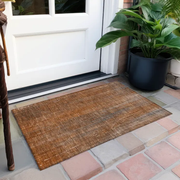 2' X 3' Orange Striped Washable Non Skid Indoor Outdoor Area Rug