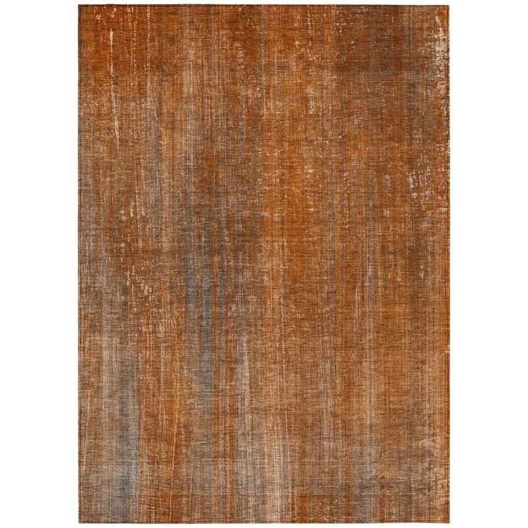 5' X 8' Orange Striped Washable Non Skid Indoor Outdoor Area Rug