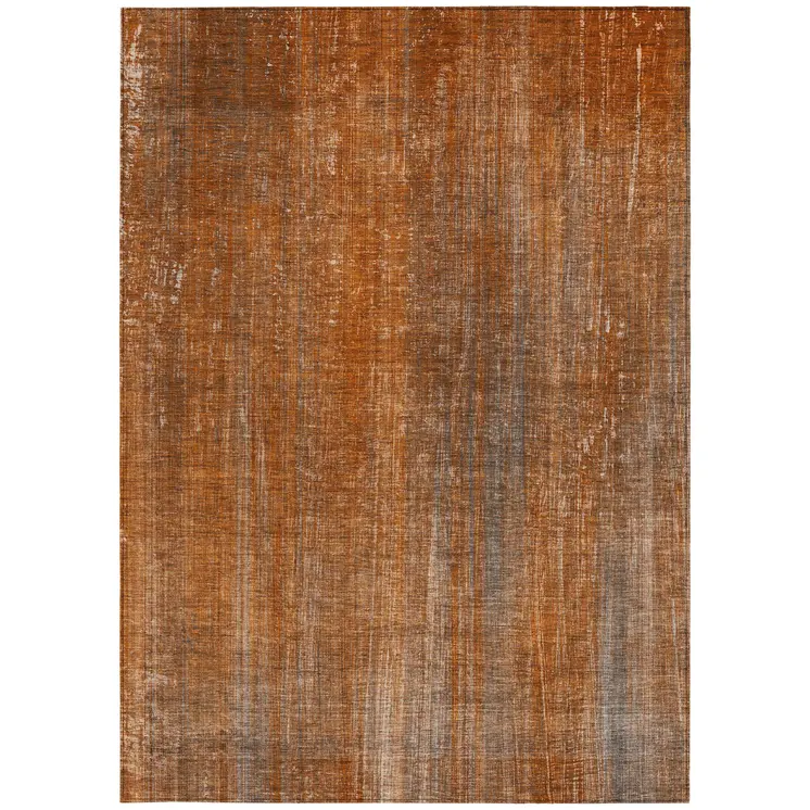 5' X 8' Orange Striped Washable Non Skid Indoor Outdoor Area Rug