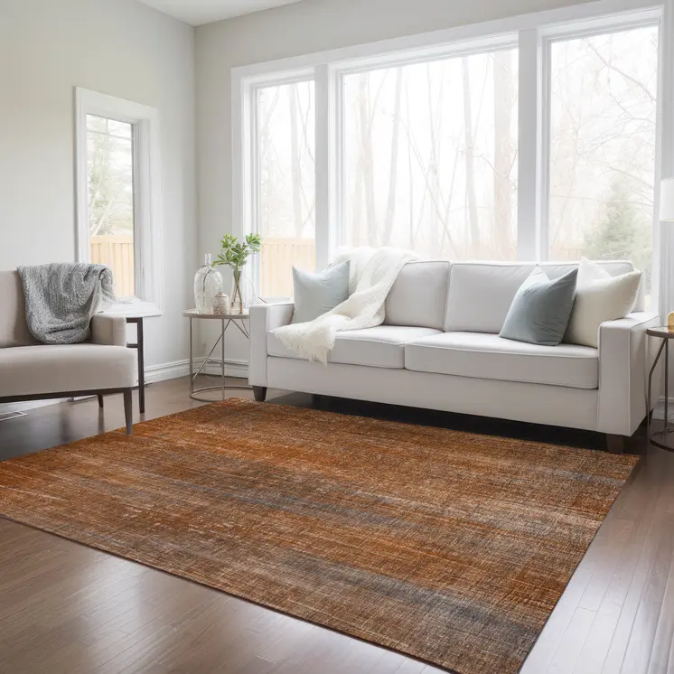 5' X 8' Orange Striped Washable Non Skid Indoor Outdoor Area Rug