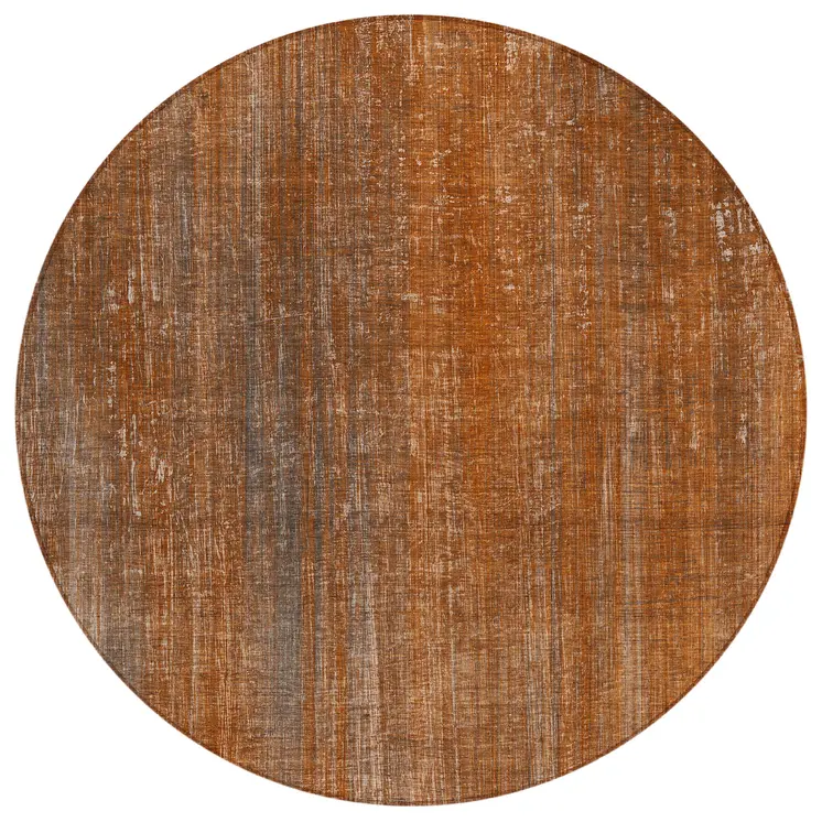 8' Round Orange Round Striped Washable Non Skid Indoor Outdoor Area Rug