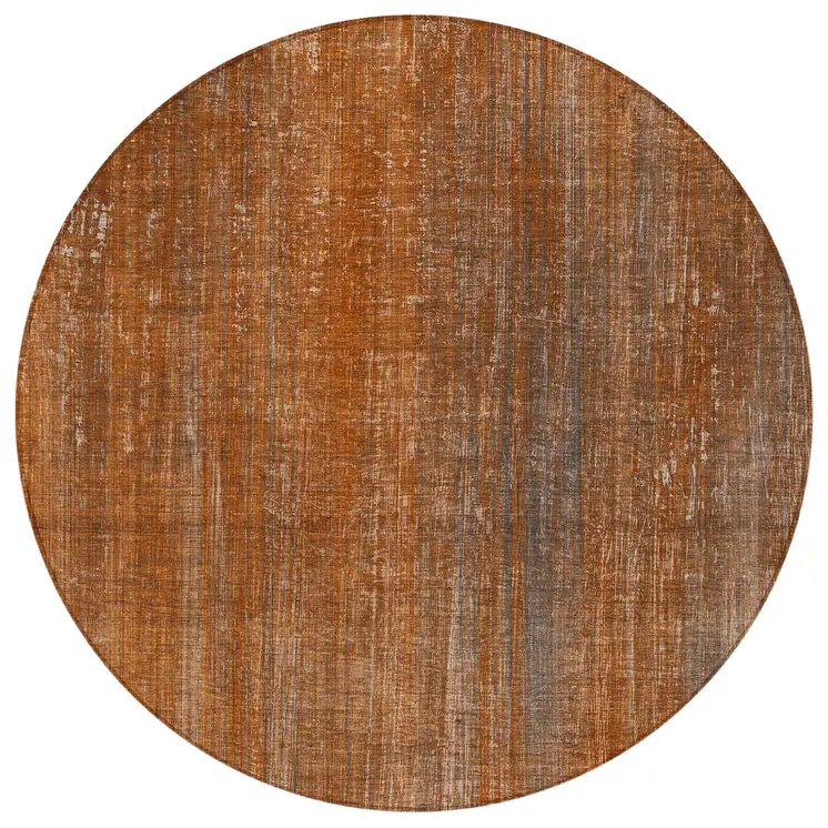 8' Round Orange Round Striped Washable Non Skid Indoor Outdoor Area Rug
