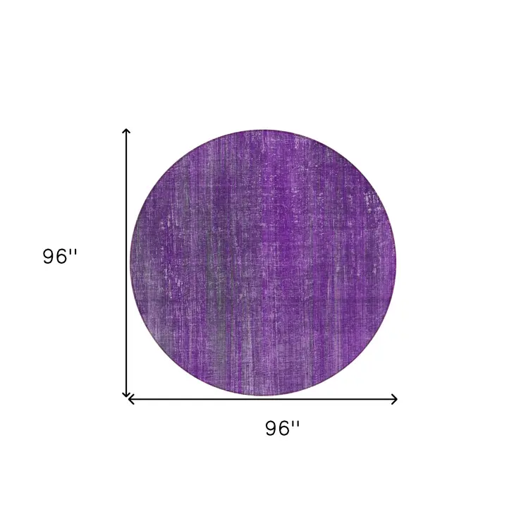 8' Round Purple Round Striped Washable Non Skid Indoor Outdoor Area Rug