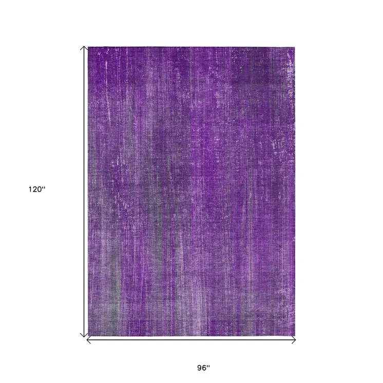 8' X 10' Purple Striped Washable Non Skid Indoor Outdoor Area Rug