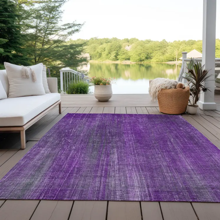 8' X 10' Purple Striped Washable Non Skid Indoor Outdoor Area Rug