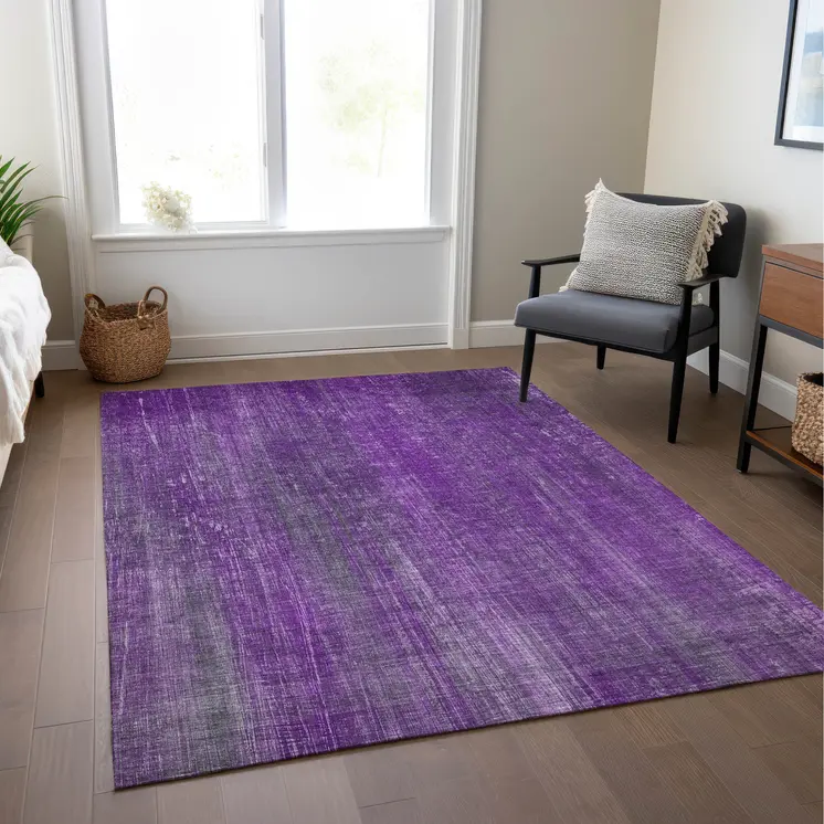 9' X 12' Purple Striped Washable Non Skid Indoor Outdoor Area Rug
