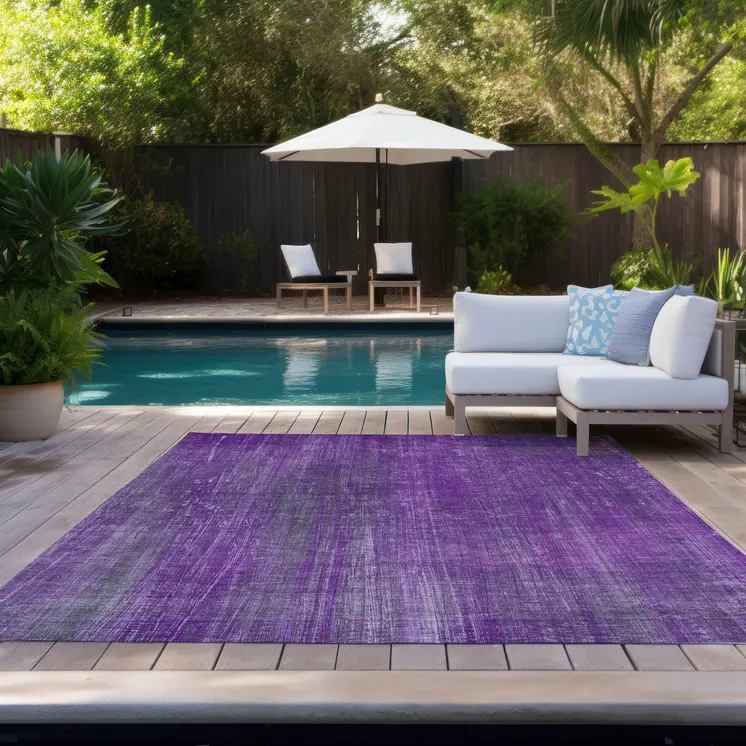 9' X 12' Purple Striped Washable Non Skid Indoor Outdoor Area Rug