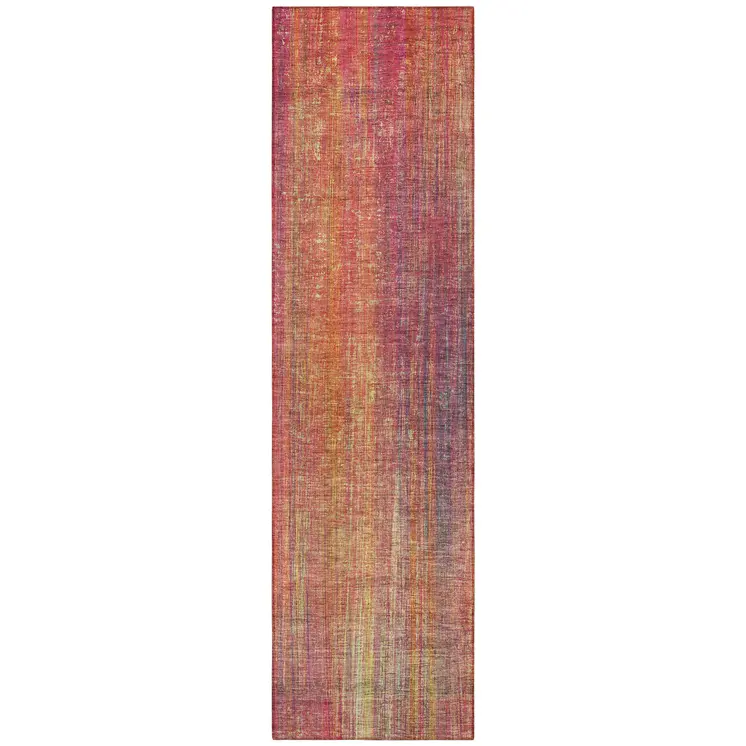 8' Runner Red and Orange Striped Washable Non Skid Indoor Outdoor Runner Rug