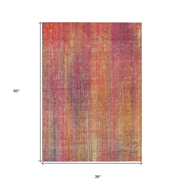 3' X 5' Red and Orange Striped Washable Non Skid Indoor Outdoor Area Rug