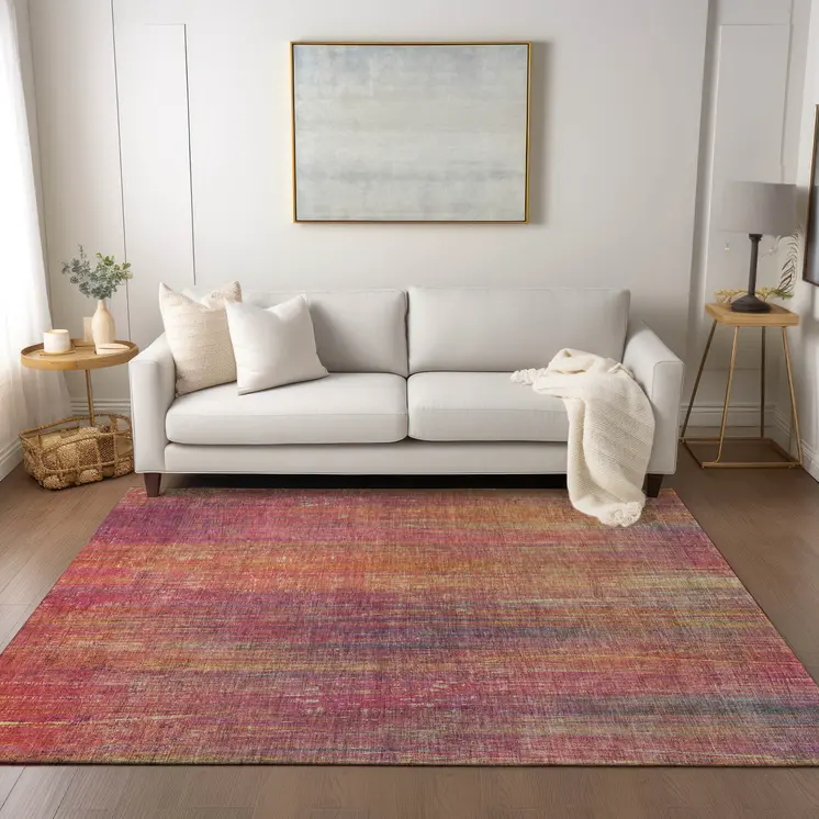 5' X 8' Red and Orange Striped Washable Non Skid Indoor Outdoor Area Rug