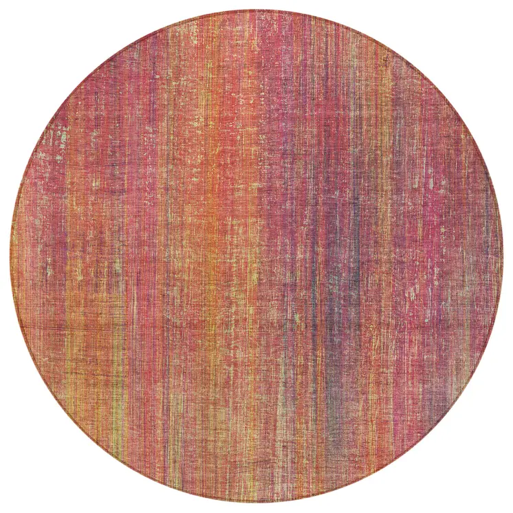 8' Round Red and Orange Round Striped Washable Non Skid Indoor Outdoor Area Rug
