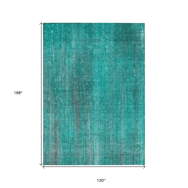 10' X 14' Teal Striped Washable Non Skid Indoor Outdoor Area Rug