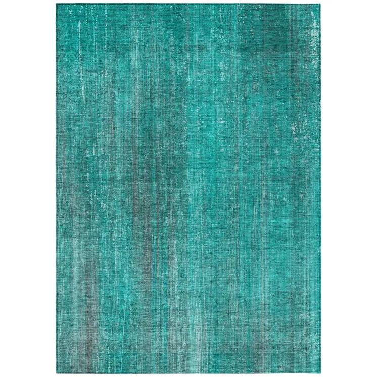 10' X 14' Teal Striped Washable Non Skid Indoor Outdoor Area Rug