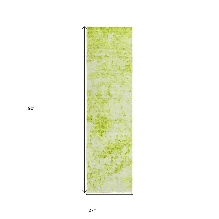 8' Runner Lime Green Abstract Washable Non Skid Indoor Outdoor Runner Rug