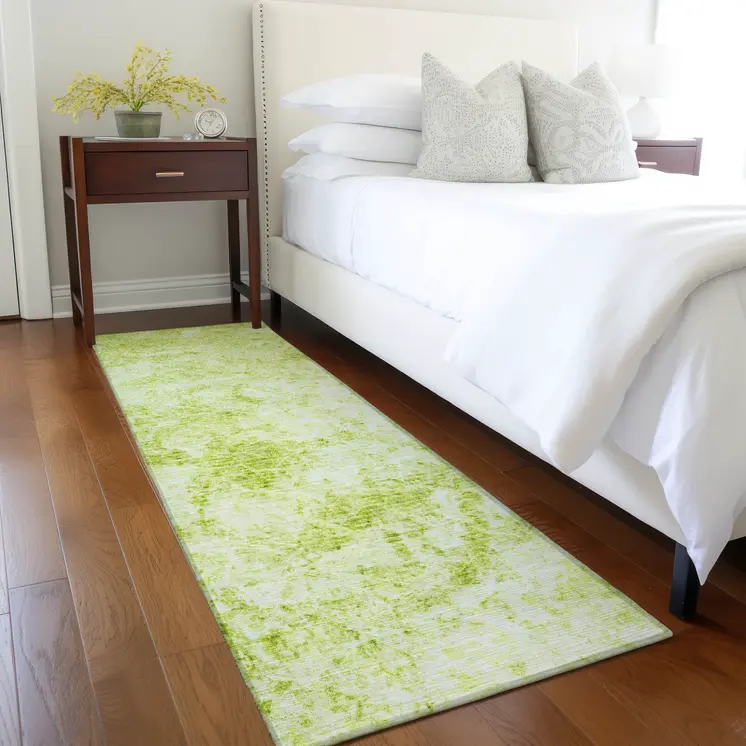 8' Runner Lime Green Abstract Washable Non Skid Indoor Outdoor Runner Rug
