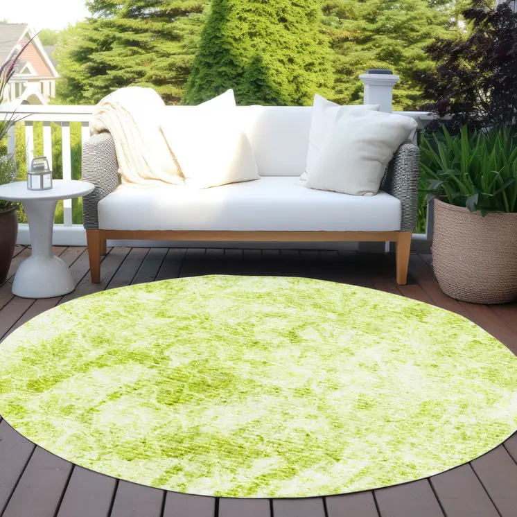 8' Round Lime Green Round Abstract Washable Non Skid Indoor Outdoor Area Rug