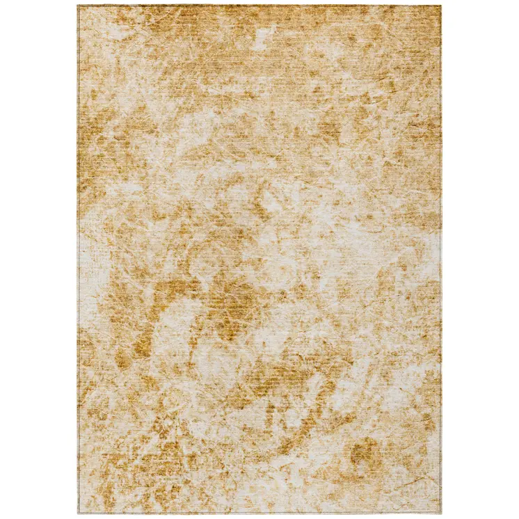 10' X 14' Cream and Gold Abstract Washable Non Skid Indoor Outdoor Area Rug