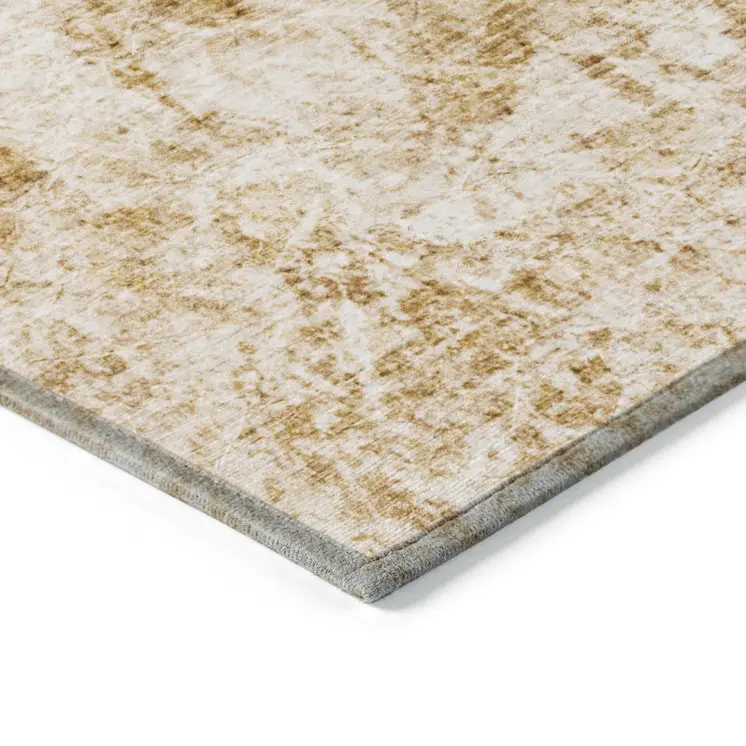 10' X 14' Cream and Gold Abstract Washable Non Skid Indoor Outdoor Area Rug