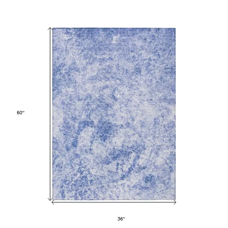 3' X 5' Blue Abstract Washable Non Skid Indoor Outdoor Area Rug