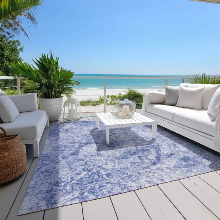 3' X 5' Blue Abstract Washable Non Skid Indoor Outdoor Area Rug