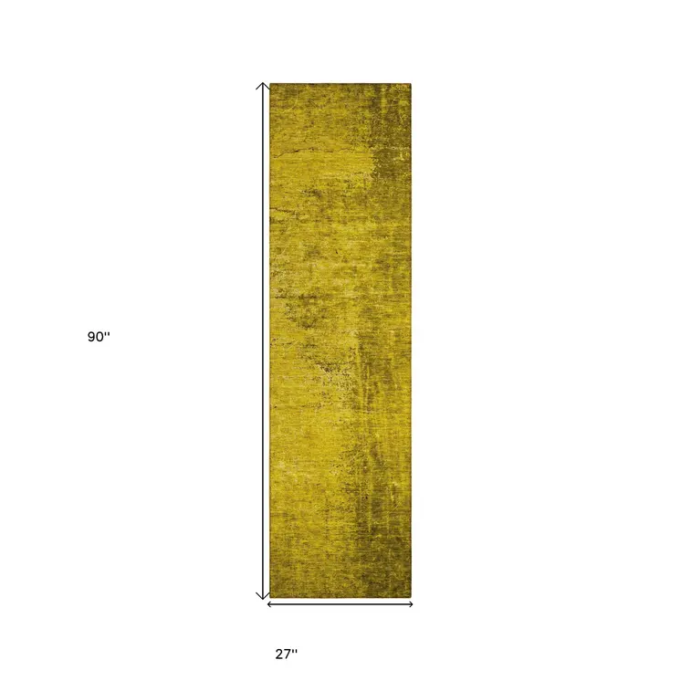 8' Runner Gold Abstract Washable Non Skid Indoor Outdoor Runner Rug