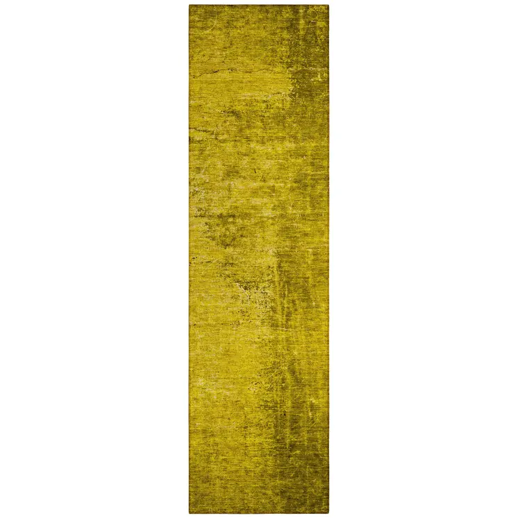 8' Runner Gold Abstract Washable Non Skid Indoor Outdoor Runner Rug