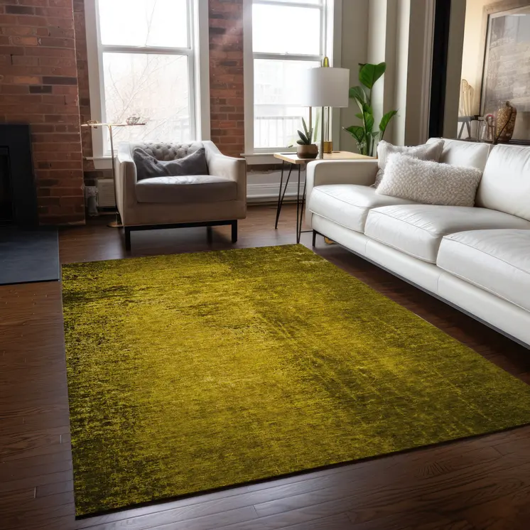 9' X 12' Gold Abstract Washable Non Skid Indoor Outdoor Area Rug