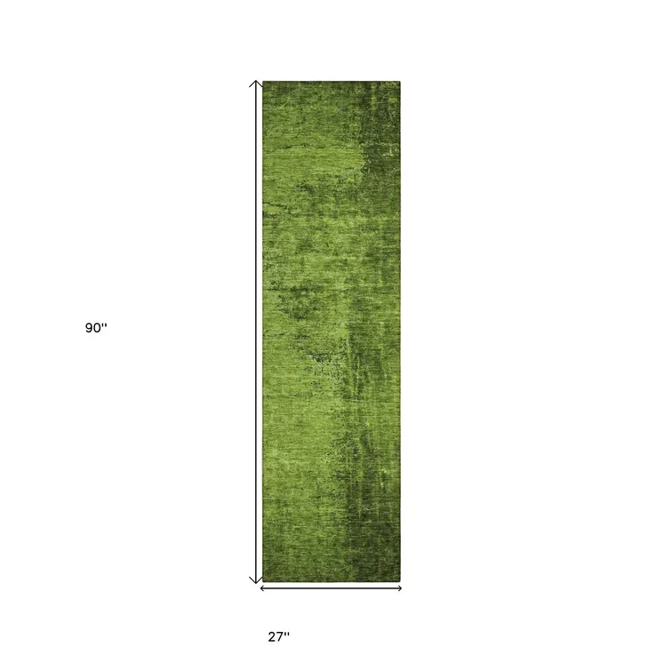 8' Runner Green Abstract Washable Non Skid Indoor Outdoor Runner Rug