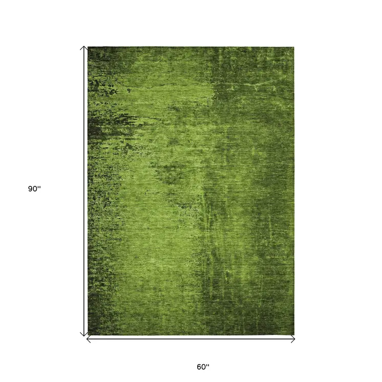 5' X 8' Green Abstract Washable Non Skid Indoor Outdoor Area Rug