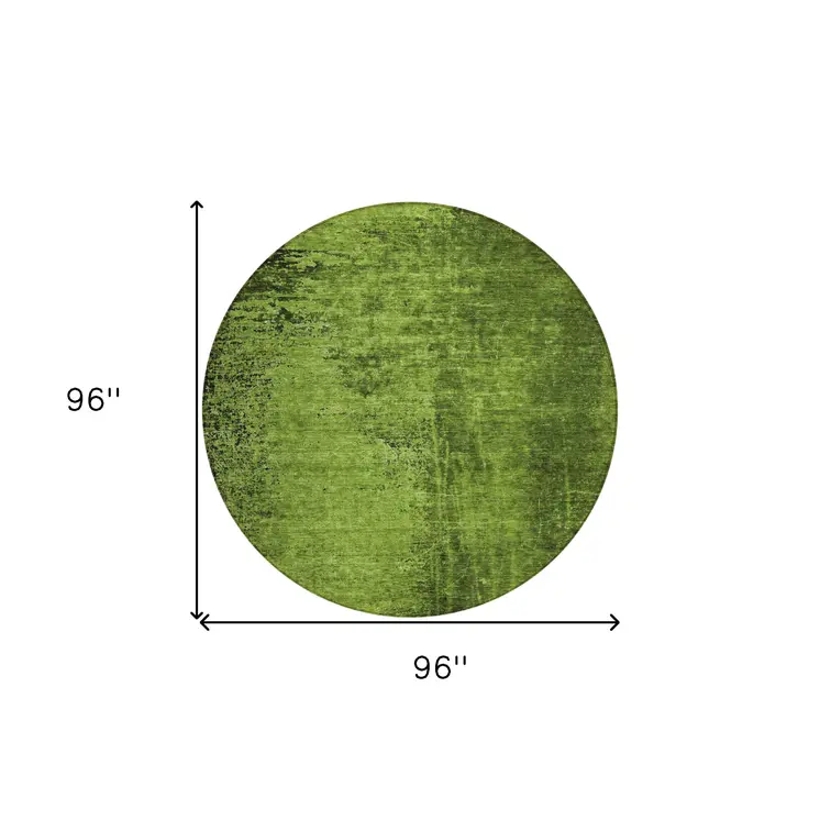 8' Round Green Round Abstract Washable Non Skid Indoor Outdoor Area Rug