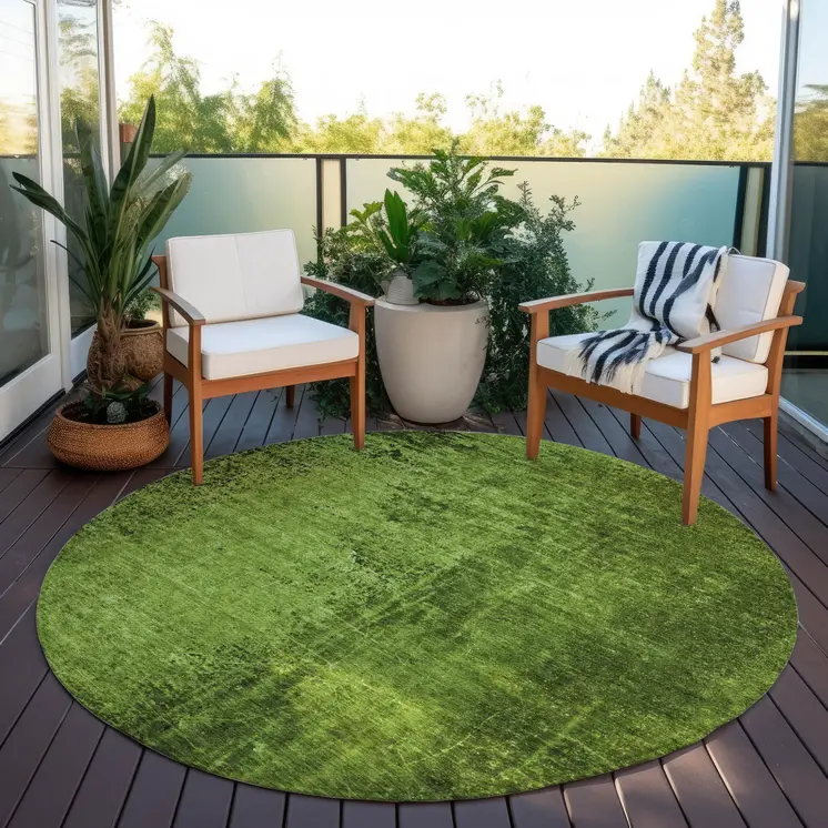 8' Round Green Round Abstract Washable Non Skid Indoor Outdoor Area Rug