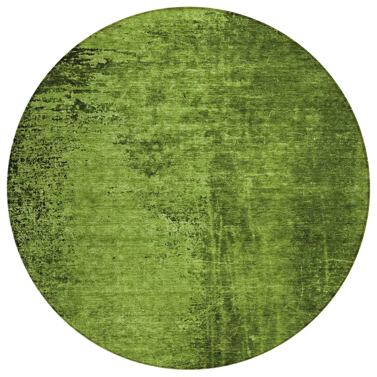 8' Round Green Round Abstract Washable Non Skid Indoor Outdoor Area Rug