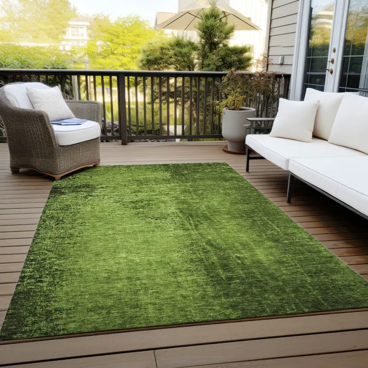 9' X 12' Green Abstract Washable Non Skid Indoor Outdoor Area Rug