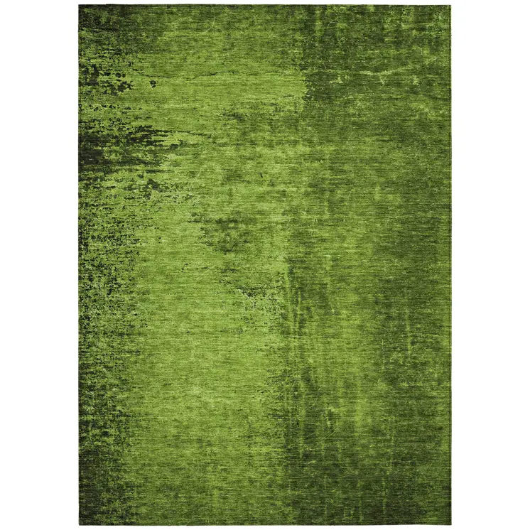 9' X 12' Green Abstract Washable Non Skid Indoor Outdoor Area Rug