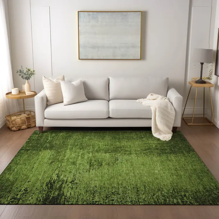 9' X 12' Green Abstract Washable Non Skid Indoor Outdoor Area Rug