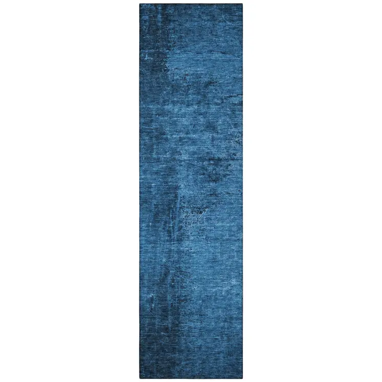 8' Runner Navy Blue Abstract Washable Non Skid Indoor Outdoor Runner Rug