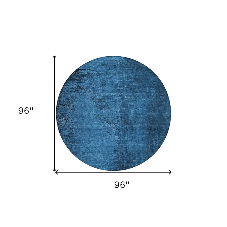 8' Round Navy Blue Round Abstract Washable Non Skid Indoor Outdoor Area Rug